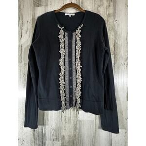 CAbi Tuxedo Cardigan Size Large Broadway Black Gray‎ Style #172 Cashmere Blend